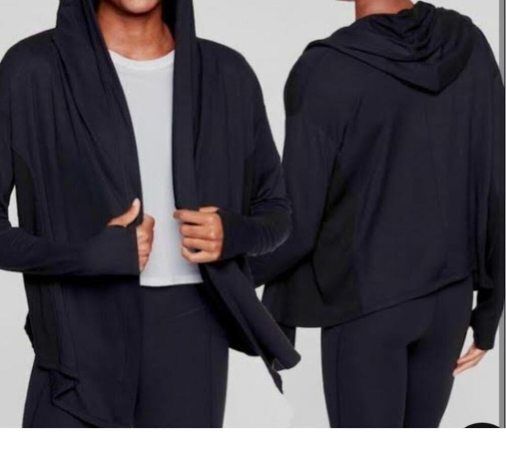 Athleta Nirvana Hooded Wrap Cardigan Size Medium Black Waterfall